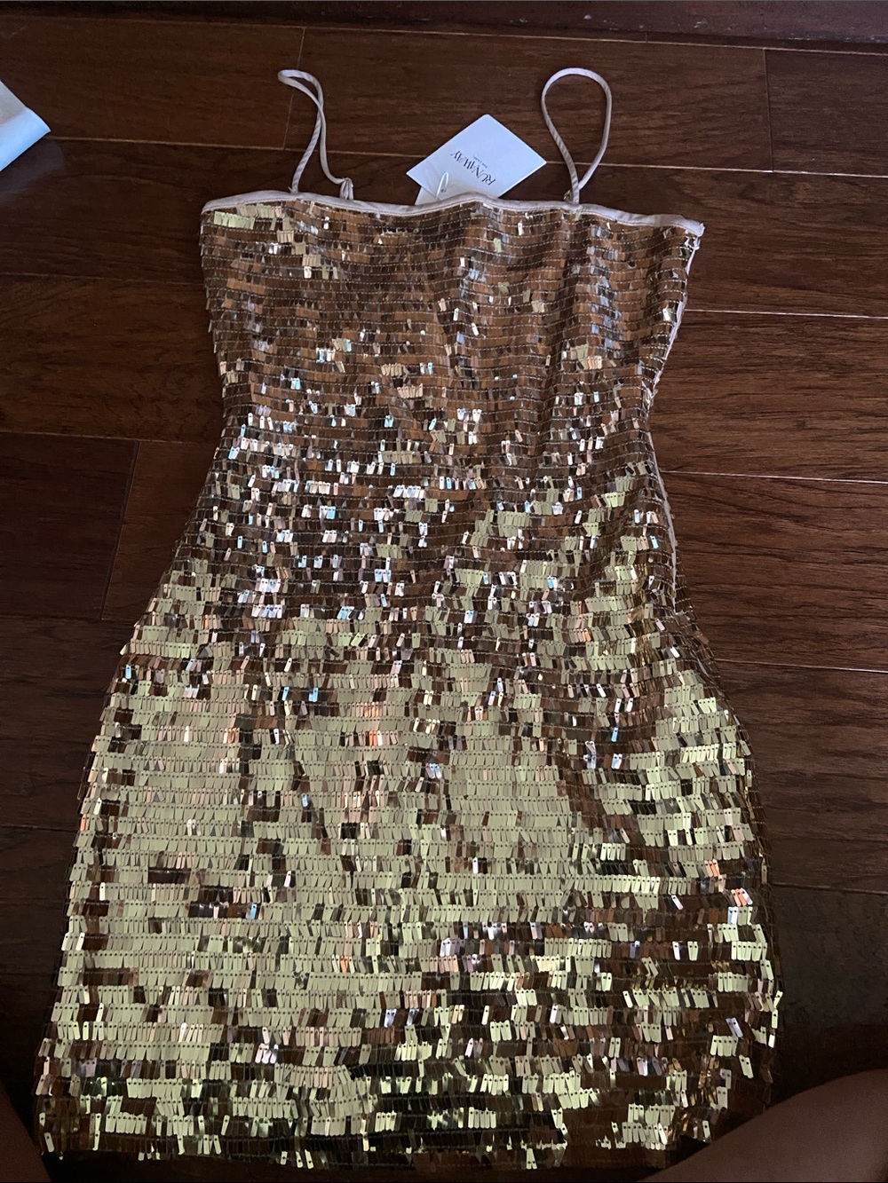 Gold Sequin Spaghetti-Strap Mini Dress